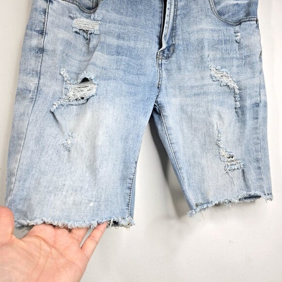Aeropostale Acid Wash Distressed Cut oFF Raw Hem 9" Inseam Denim Jean Shorts - Picture 3 of 9